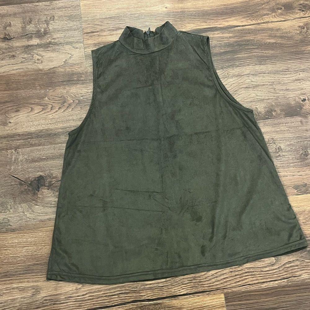 Sun & Shadow Green Suede High Neck Tank Top